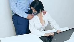 Footjob and anal sex with a boss and his office secretary